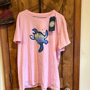 Life is Good Pink Turtle Graphic T-Shirt